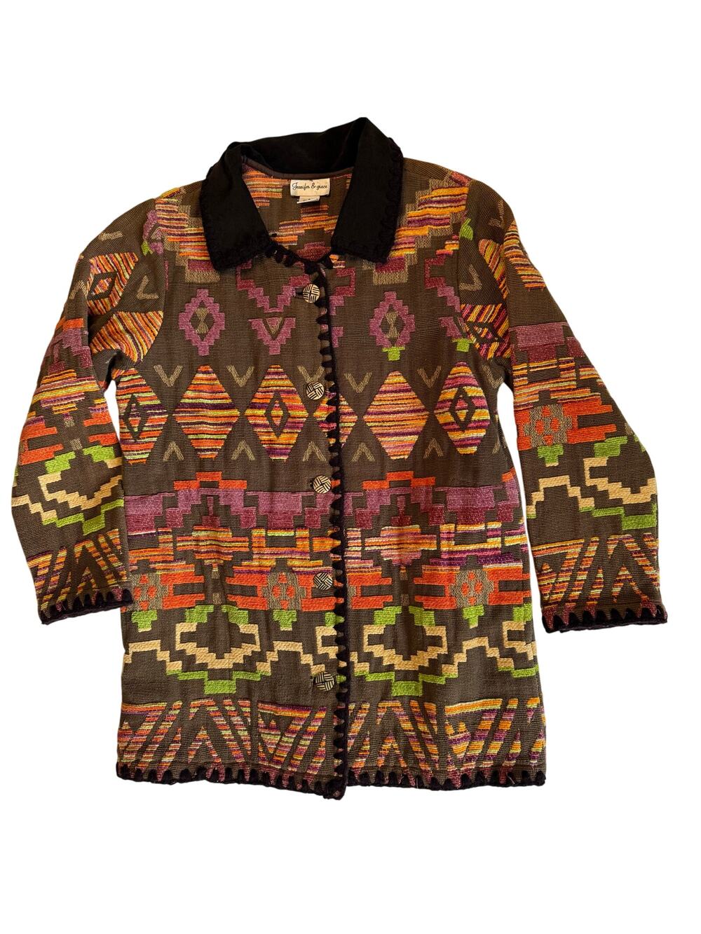 Jennifer & Grace Southwestern Aztec Tapestry Jacket Women's Small Cotton